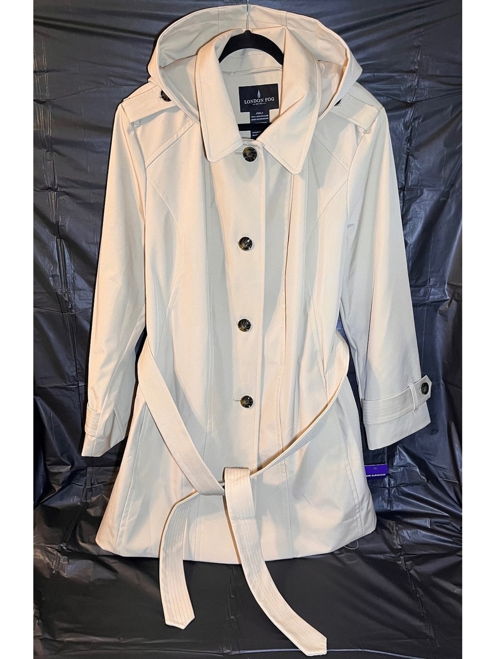 London Fog Women's Stone XX-Large Hooded Trench Coat with Belt